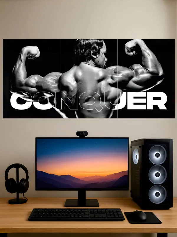 Multicolor_Acrylic_Arnold_Schwarzenegger_Conquer_Split_Gym_Poster_For_Home_Decor
